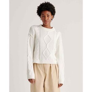 Quince 100% Organic Cotton Cropped Fisherman Cable Crew Neck Sweater, S